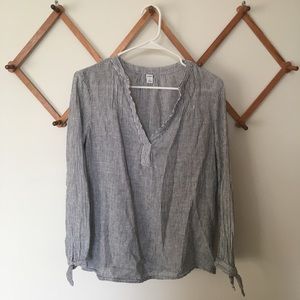Old navy linen blouse stripes bow detail